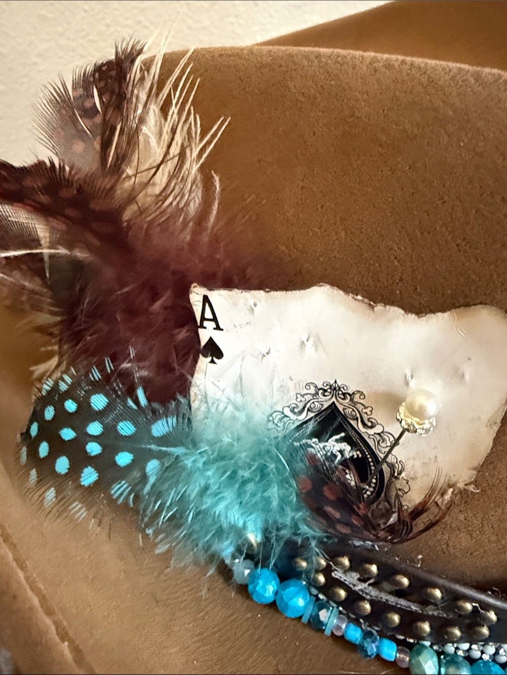 Handmade with love not perfection Western Cowboy Hat with Turquoise Bead M/L - Picture 4 of 8